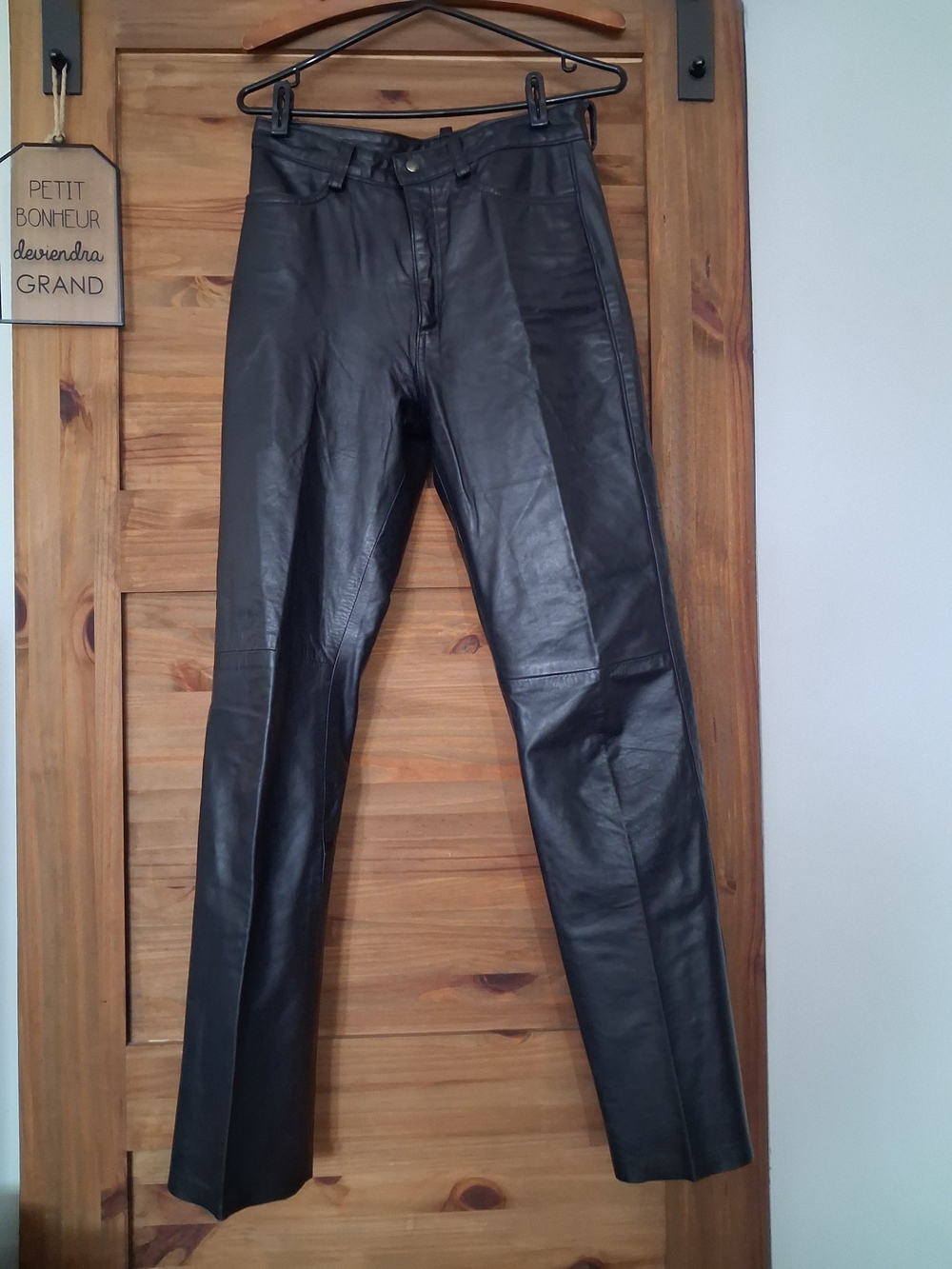 100% Leather Women's Slim Straight Black Leather Pants 30